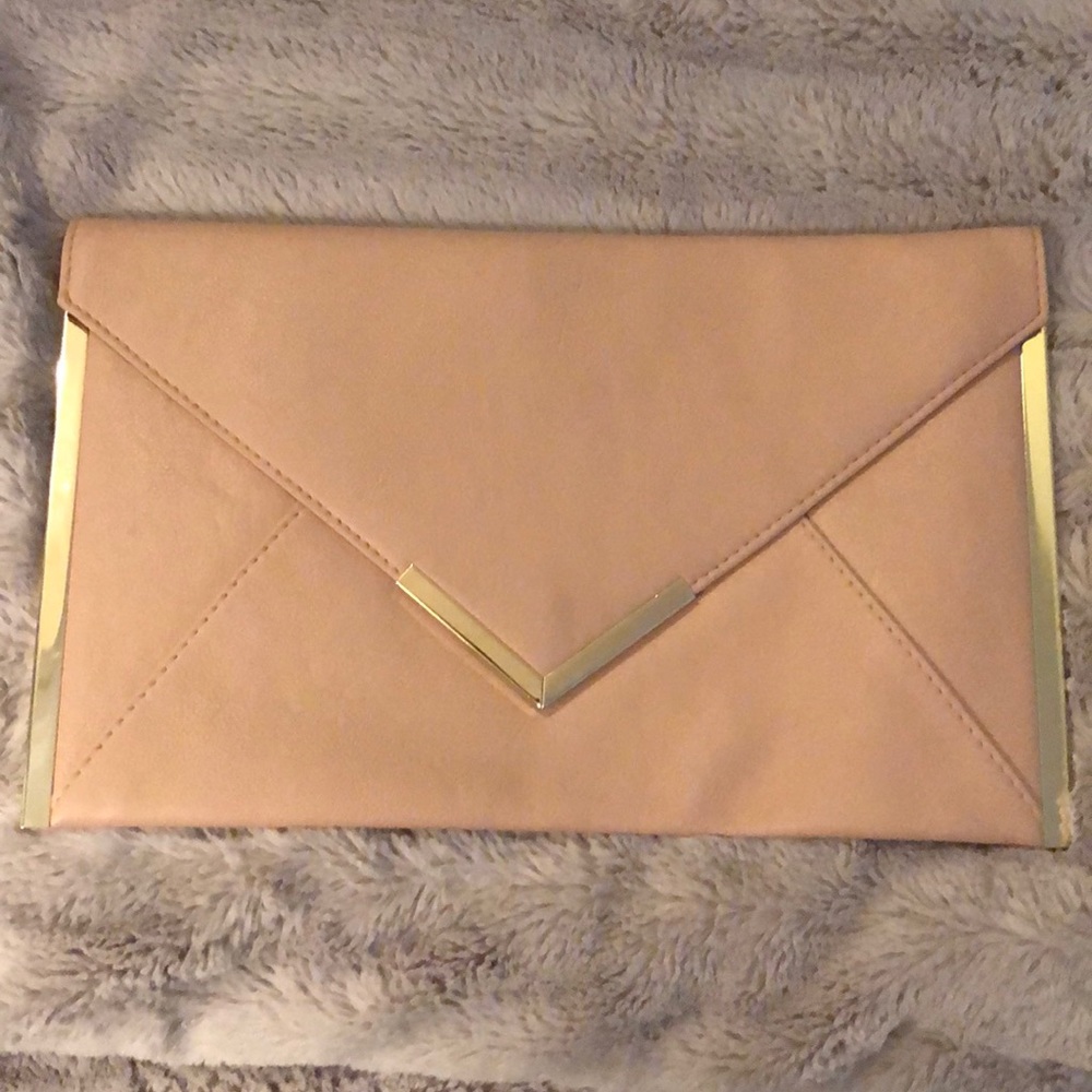 ASOS envelope clutch in nude/gold